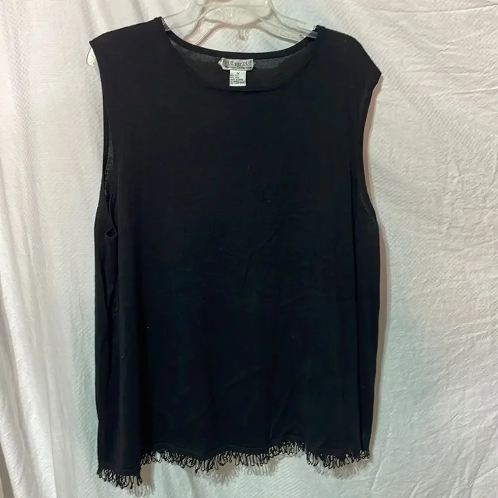 Due Per Due 3x black silk sweater tank lightweight fringe hemline euc worn once